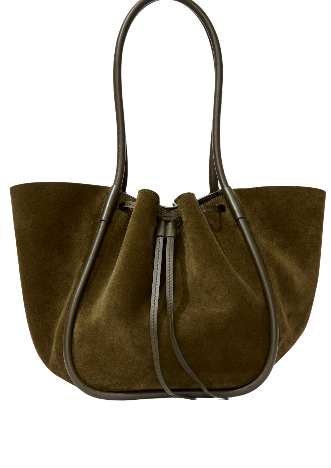 Large Ruched Tote Soft Suede - Olivgrön