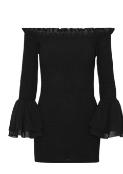 Chiffon Smock Mini Dress - Black