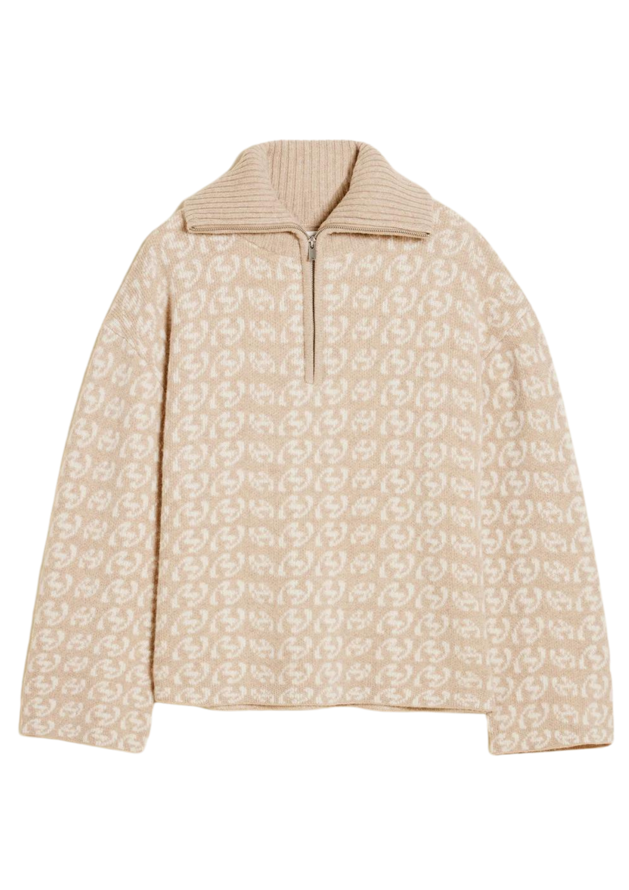 Cass Monogram Half Zip - Beige Mix