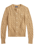 Cable-Knit Cotton Crewneck Cardigan - Vintage Khaki