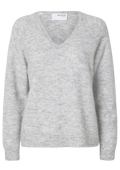 Lulu New Ls Knit V-Neck - Ljusgrå Melange