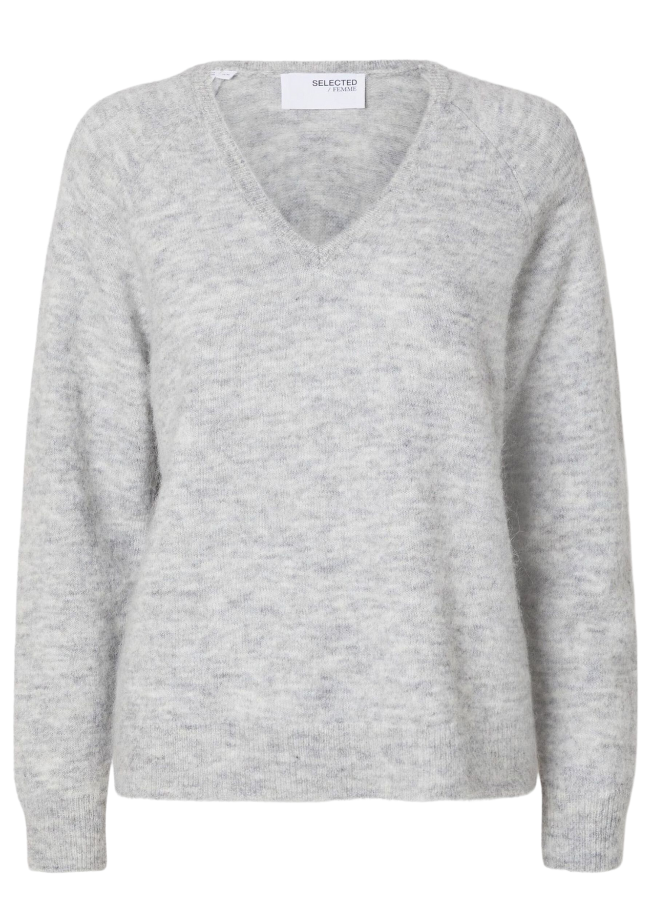 Lulu New Ls Knit V-Neck - Ljusgrå Melange