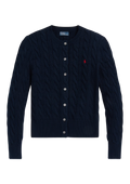 Cable-Knit Cotton Crewneck Cardigan - Hunter Navy