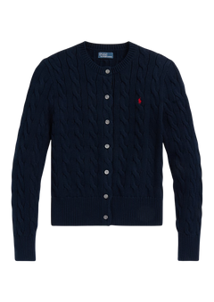 Cable-Knit Cotton Crewneck Cardigan - Hunter Navy