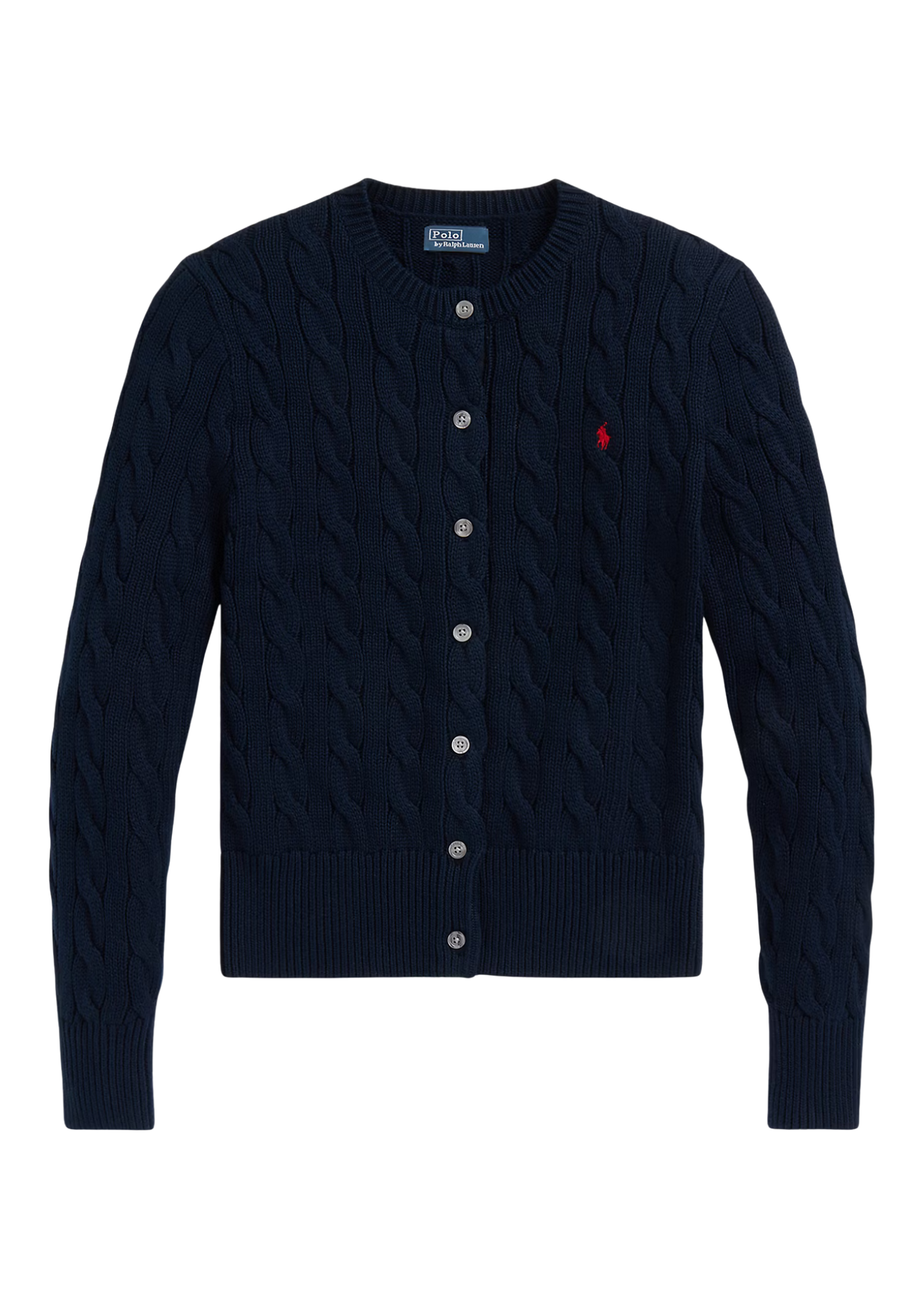 Cable-Knit Cotton Crewneck Cardigan - Hunter Navy