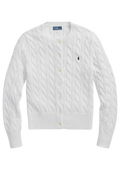 Cable-Knit Cotton Crewneck Cardigan - Vit