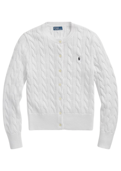Cable-Knit Cotton Crewneck Cardigan - White