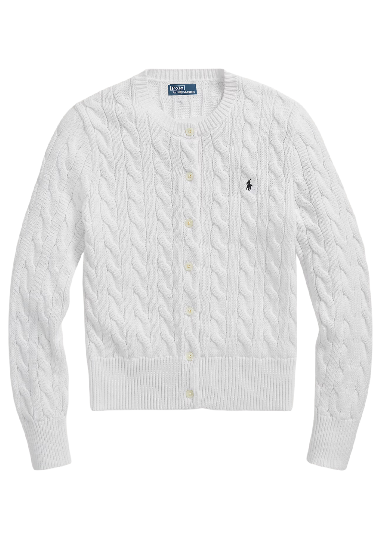 Cable-Knit Cotton Crewneck Cardigan - Vit