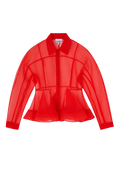 Textured Organza Peplum Shirt - Mars Red