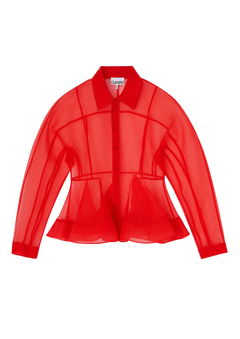 Textured Organza Peplum Shirt - Mars Red