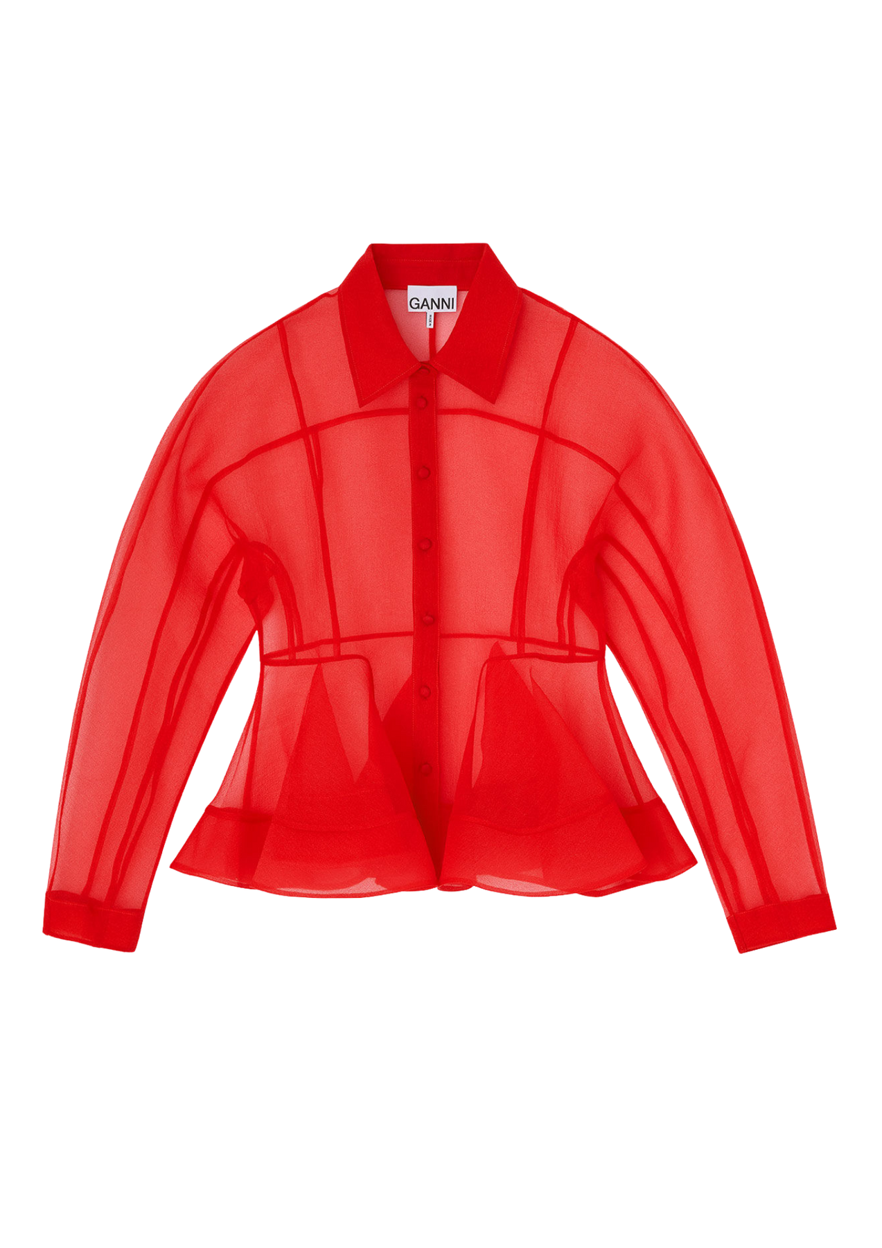 Textured Organza Peplum Shirt - Mars Red