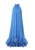 Sabrina Halterneck Ruffled Maxi Dress - Azure Blue