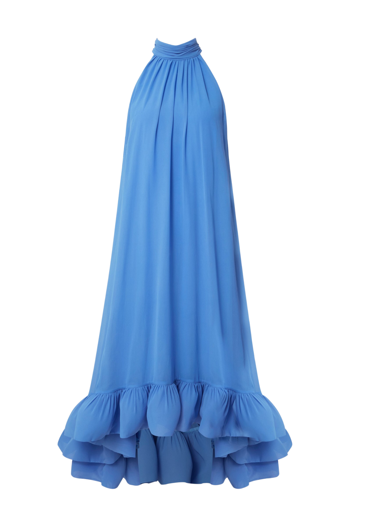 Sabrina Halterneck Ruffled Maxi Dress - Azure Blue