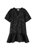 Satin Cloque Mini V-Neck Dress - Svart