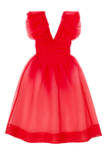 Textured Organza Long Ruched Dress - Mars Red
