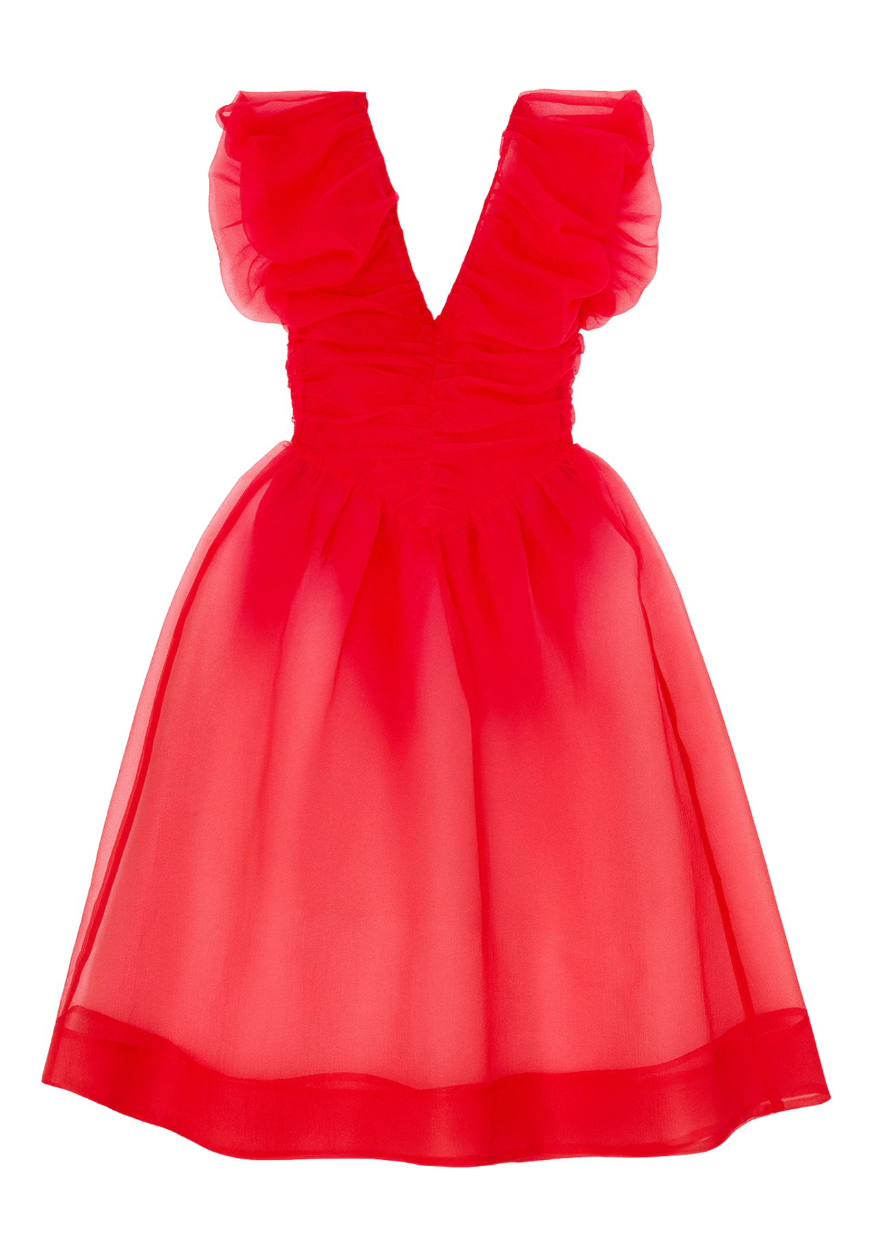 Textured Organza Long Ruched Dress - Mars Red