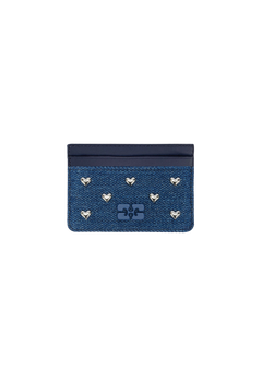 Card Holder Heart Studs - Faded Denim