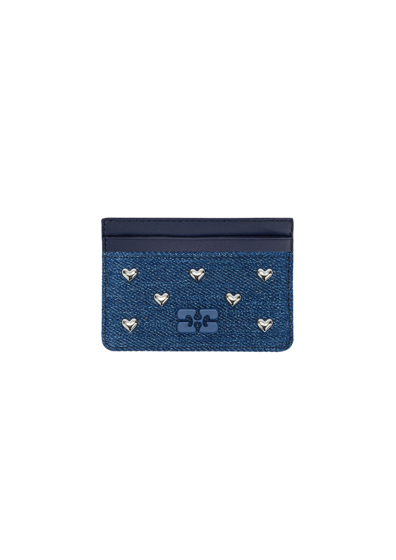 Card Holder Heart Studs - Faded Denim