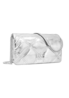 Kira Metallic Diamond Quilt Chain Wallet - Silver