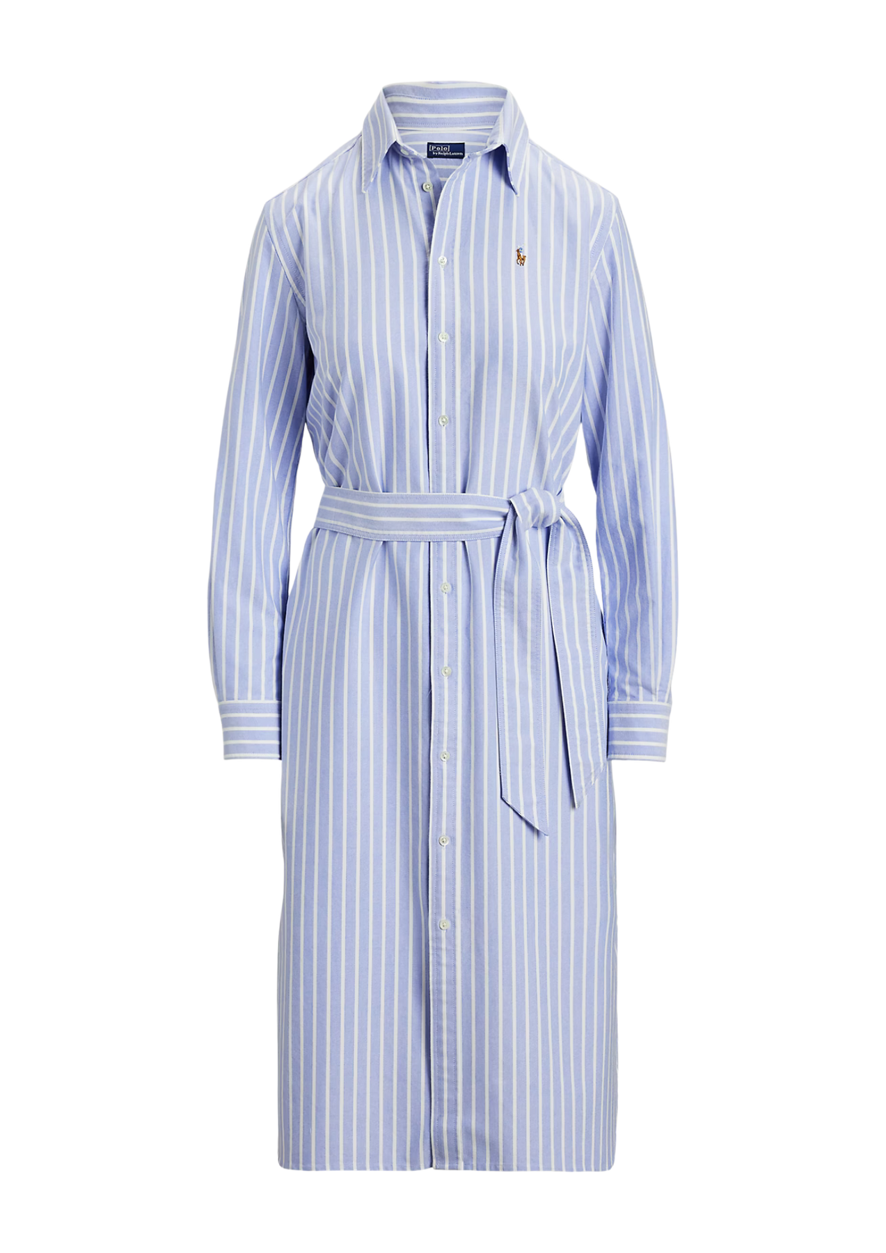 Striped Cotton Oxford Belted Shirtdress - Harbor Island Blue/White