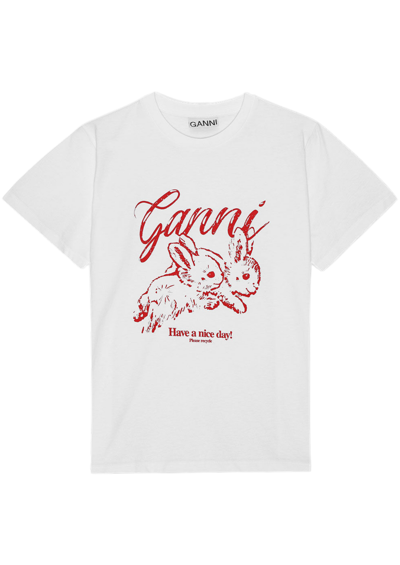 GANNI Basic Jersey Bunnies Relaxed T-Shirt - Bright White