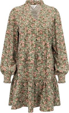 Embla Cord Floral Dress - Green Flower