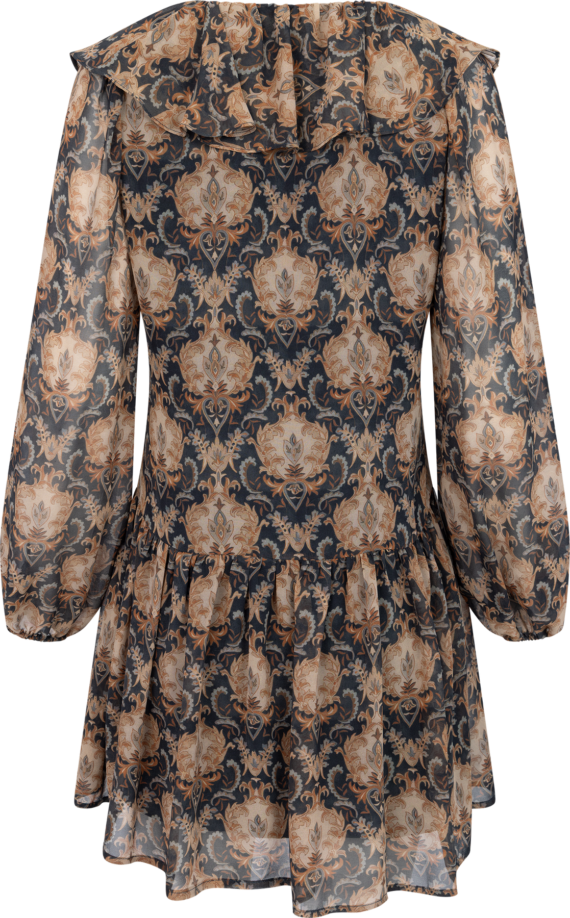 Hellvi Ruffle Chiffon Dress - Beige Paisley