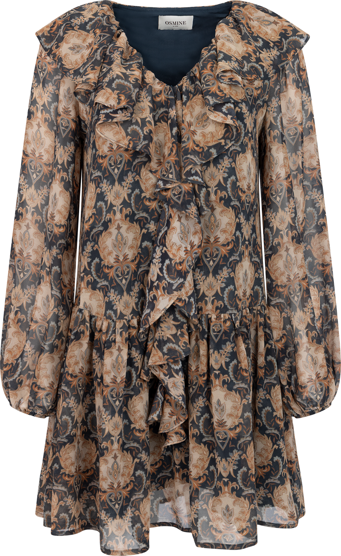 Hellvi Ruffle Chiffon Dress - Beige Paisley