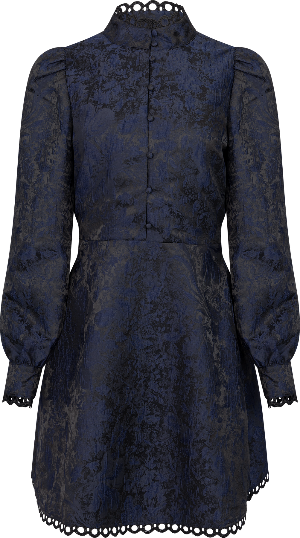 Bergine Brocade Pattern Dress - Mörkblå