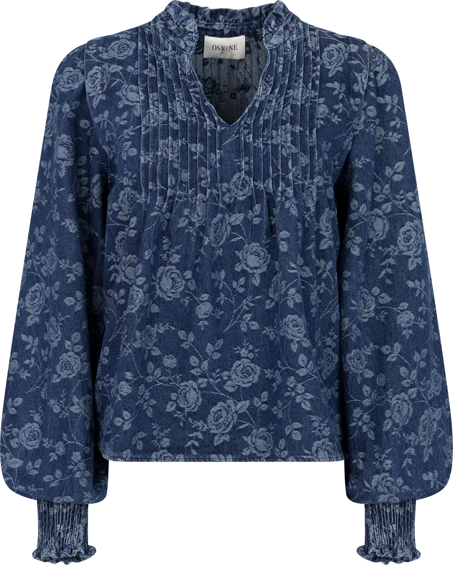 Emma Denim Jacquard Blus - Blue Flower