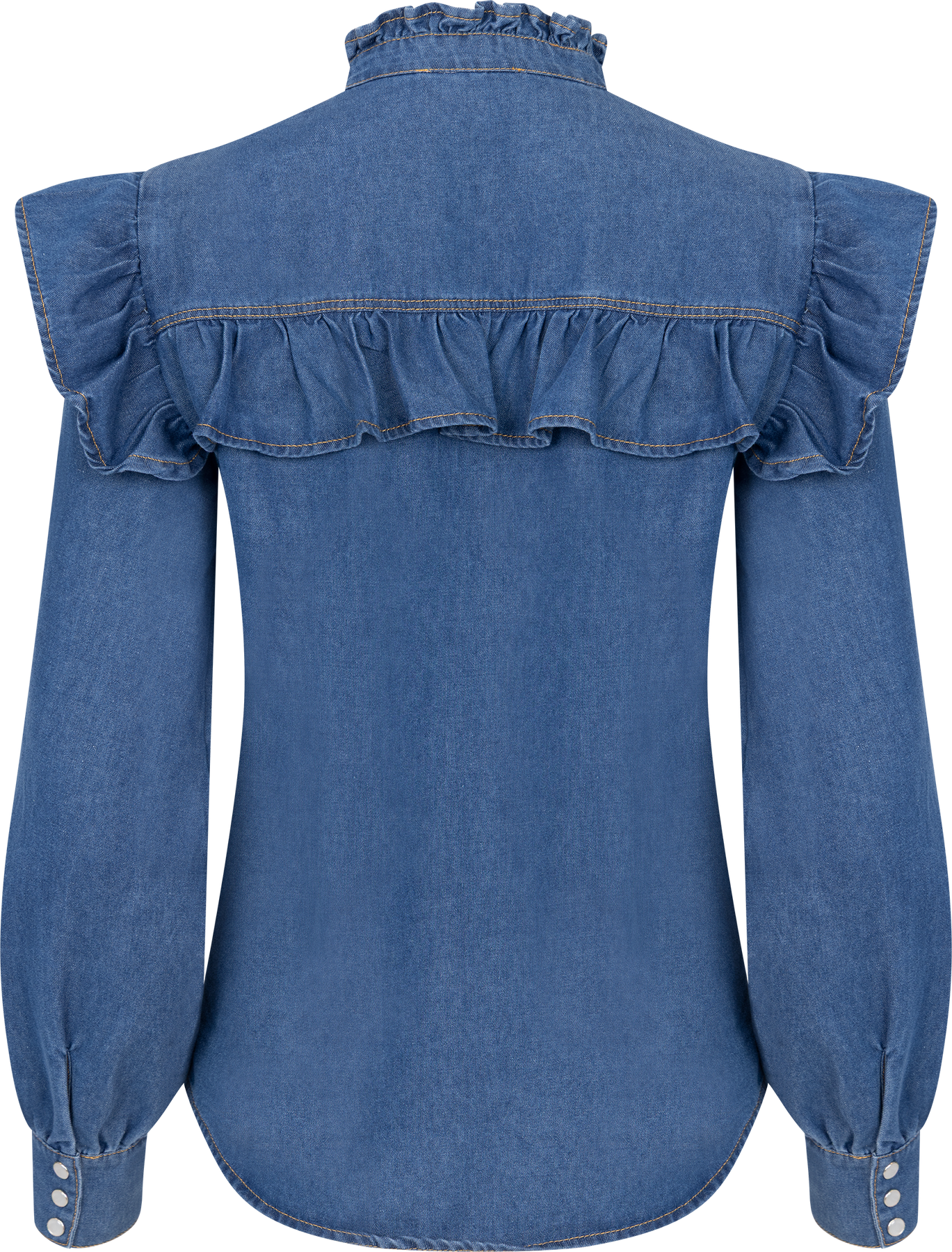 Ragna Denim Ruffle Blouse - Blå