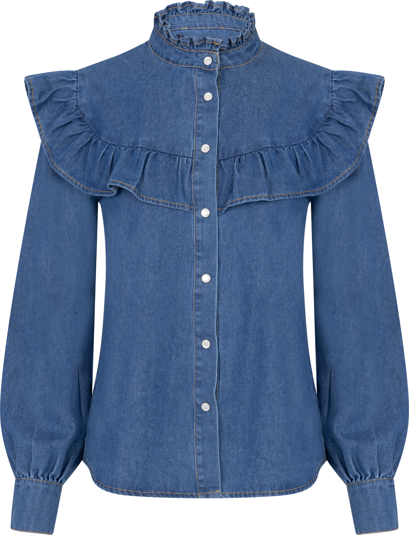 Ragna Denim Ruffle Blouse - Blå