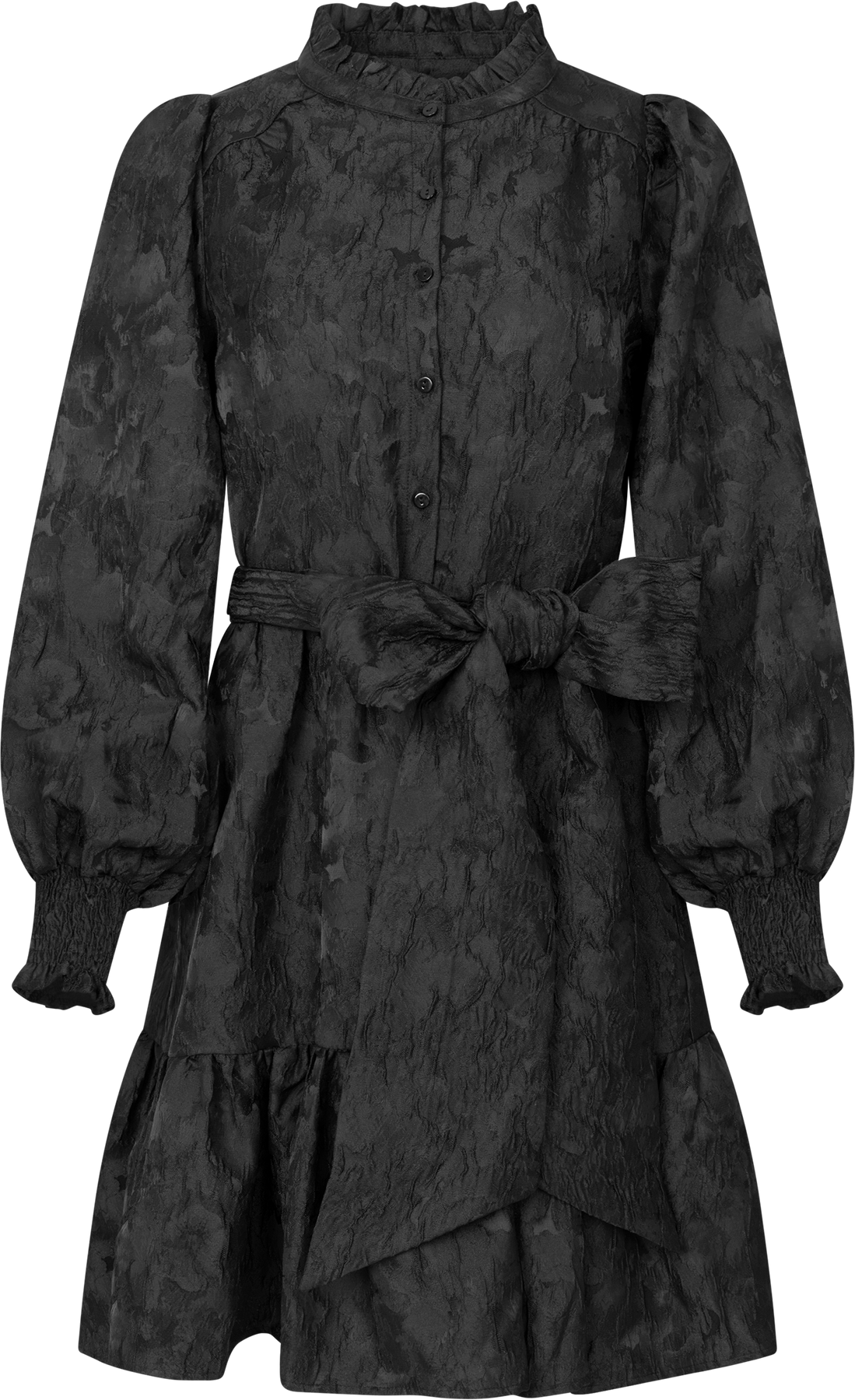 Saga Wide Brocade Dress - Svart
