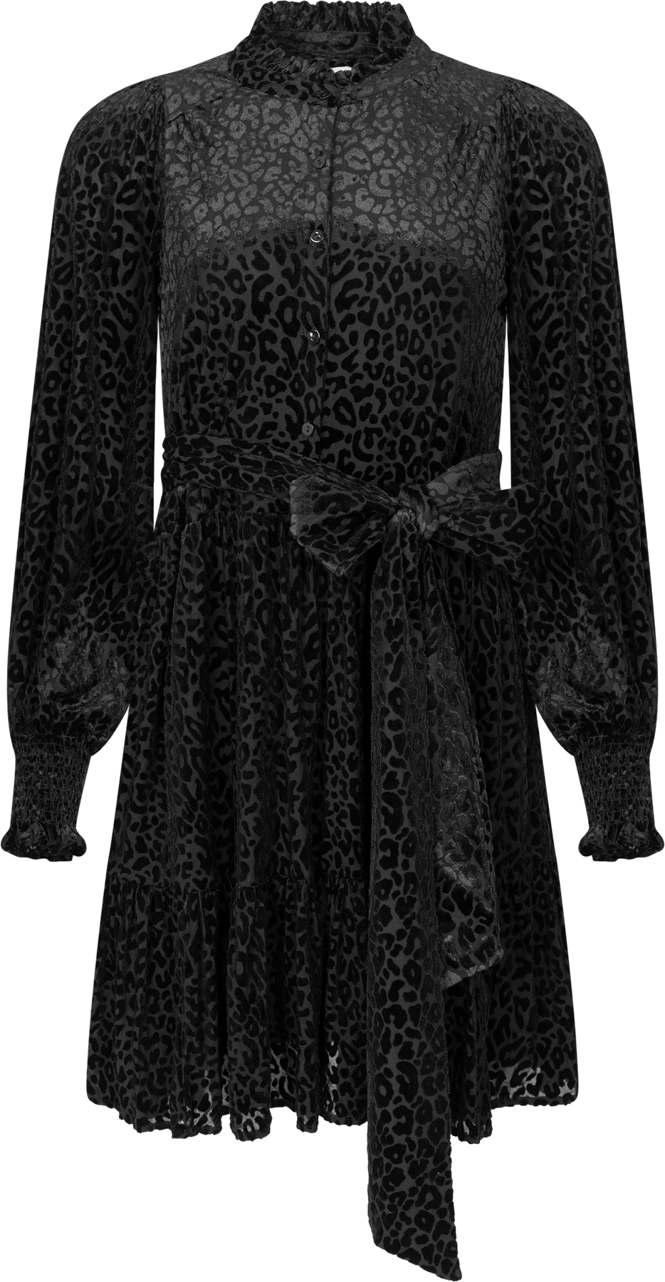 Saga Wide Velvet Leo Klänning - Svart Leopard