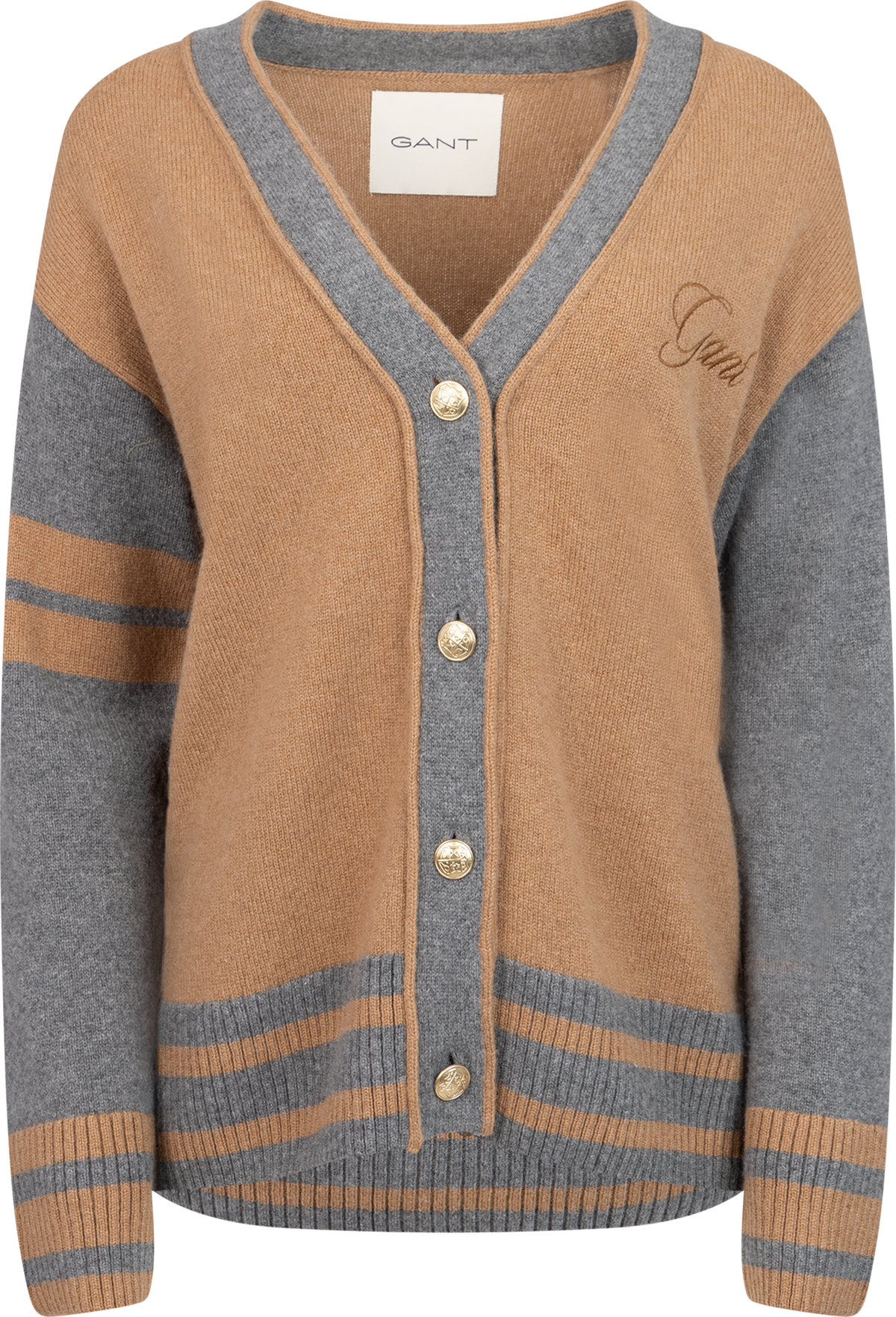 GANT Varsity V-Neck Cardigan - Whiskey Brown