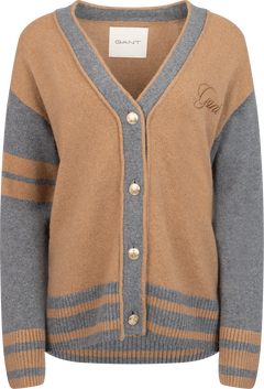 GANT Varsity V-Neck Cardigan - Whiskey Brown