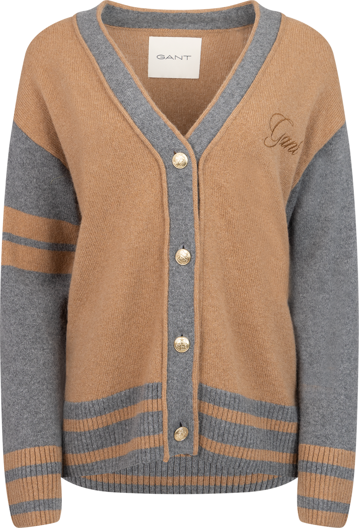 GANT Varsity V-Neck Cardigan - Whiskey Brown