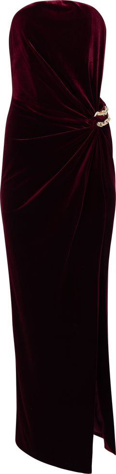 Velvet Bandeau Maxi Dress - Burgundy
