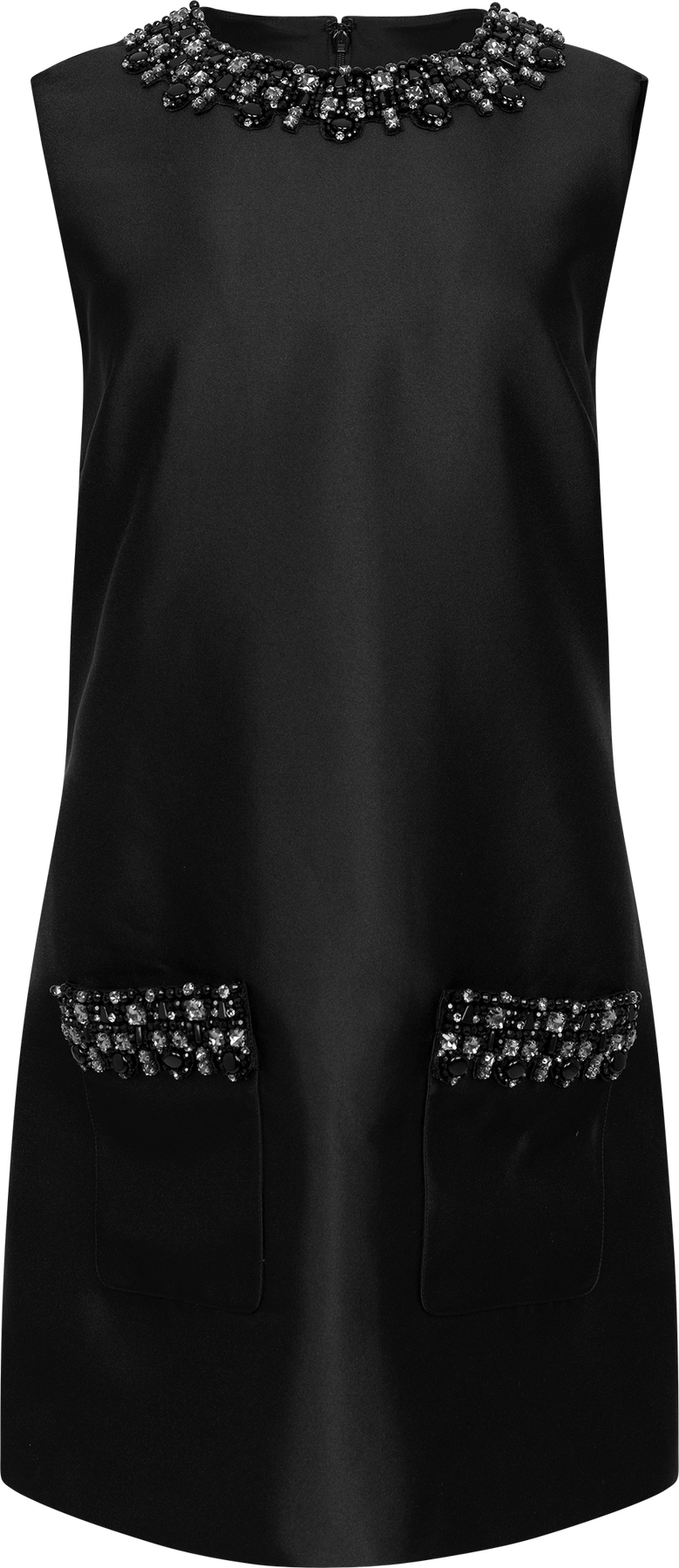 Taffeta Embellished Trim Mini Dress - Black