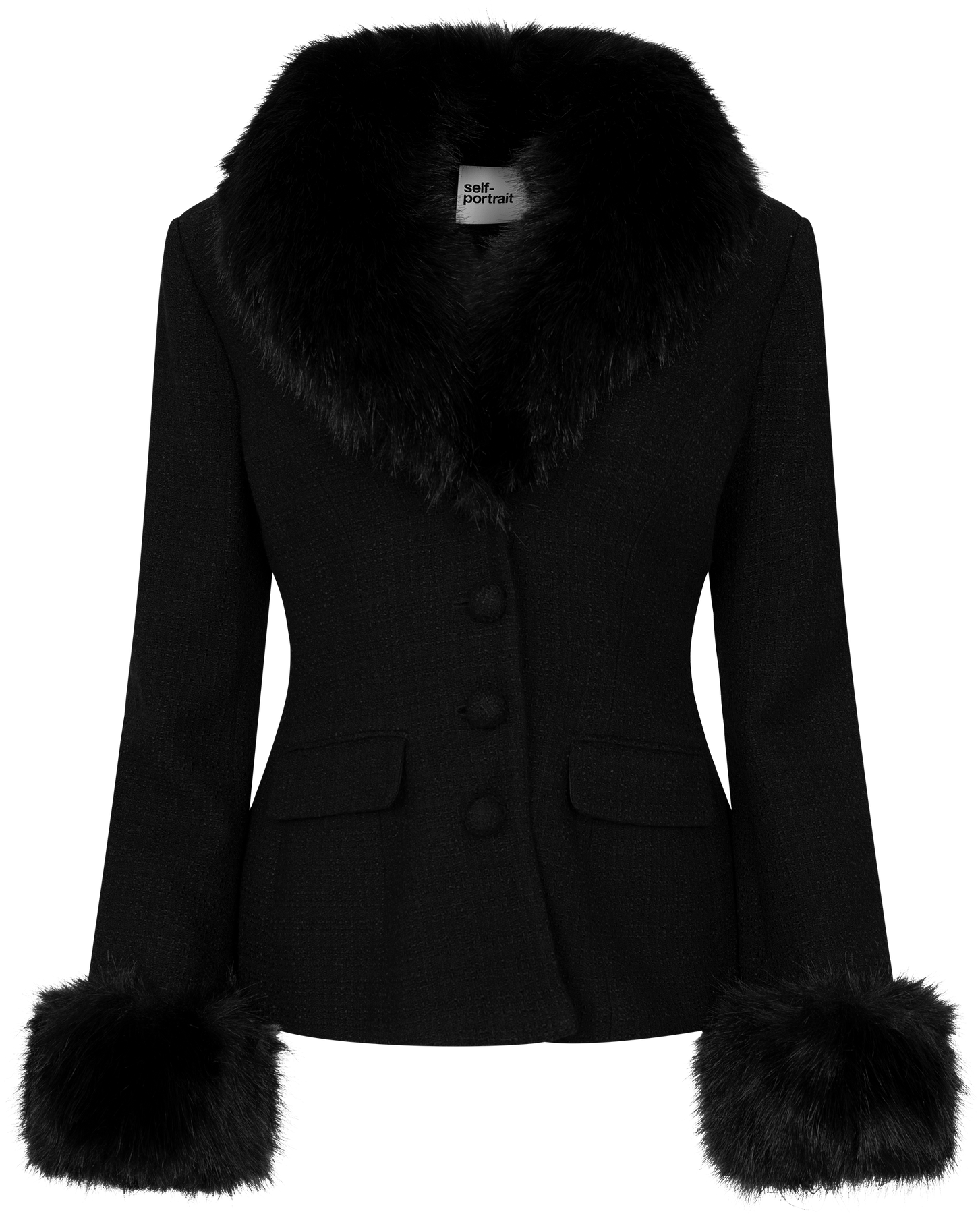 Tailored Bouclé Fur Jacket - Svart