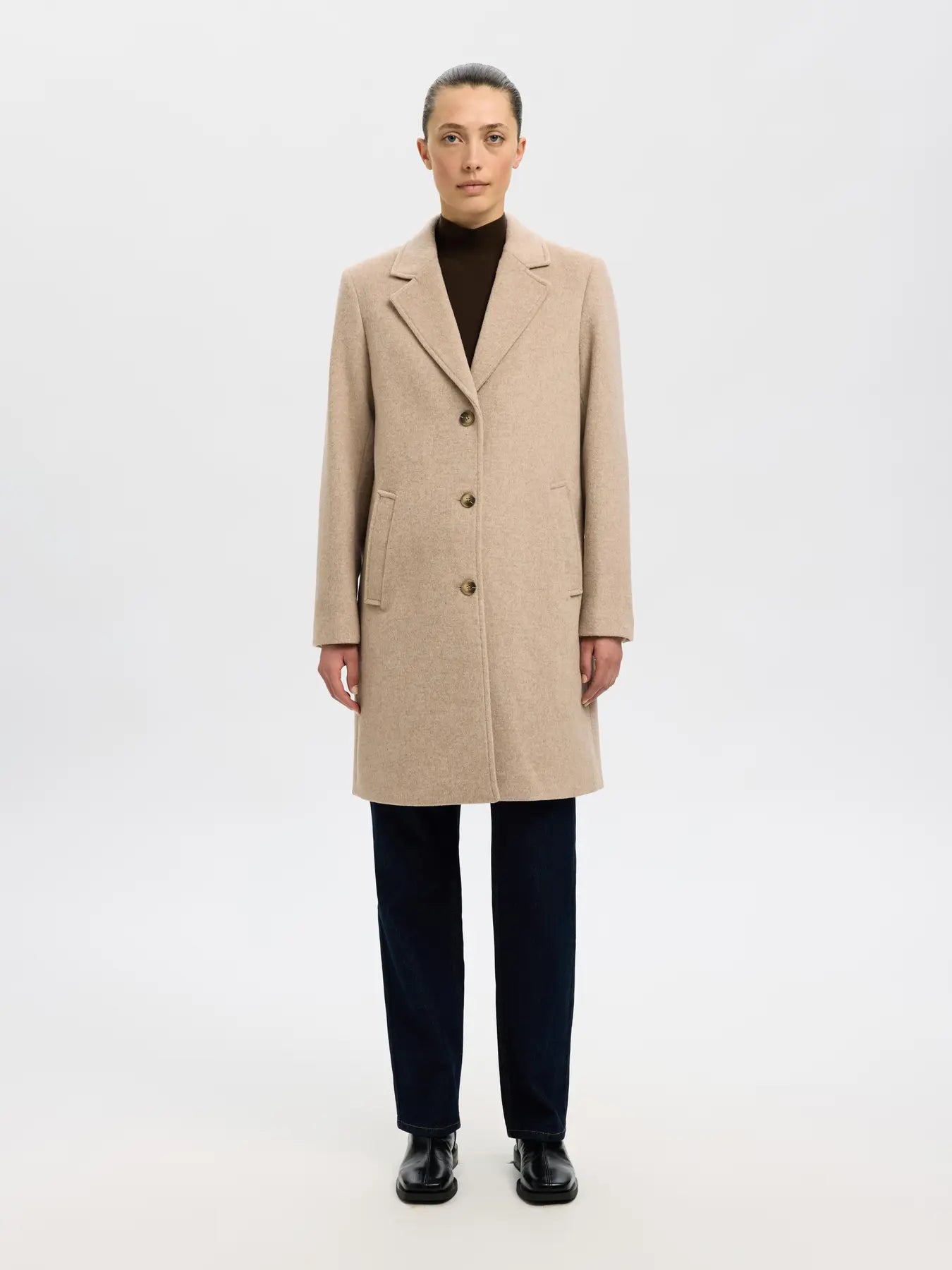 Sasja Wool Blend Coat - Sandshell Melange