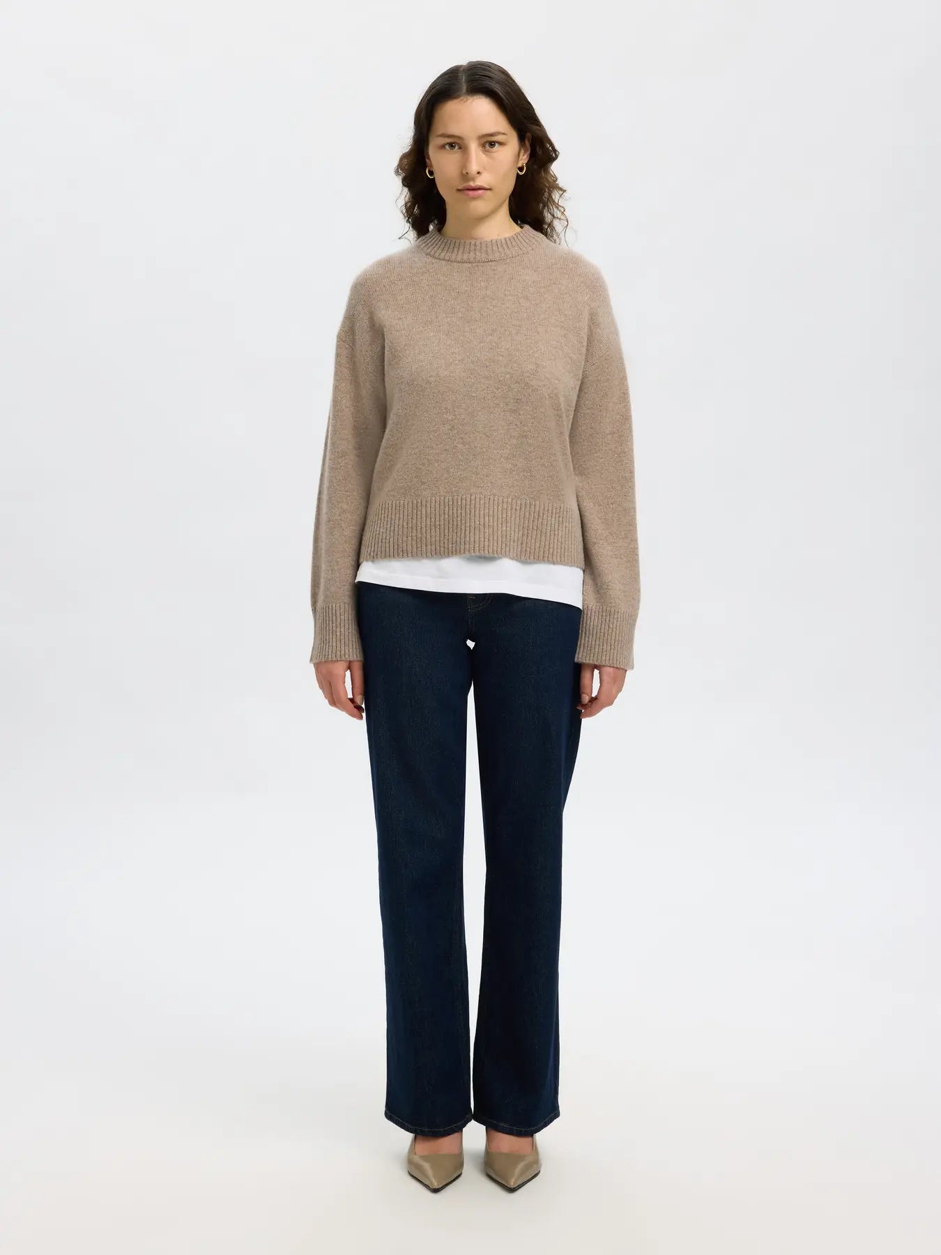 Cille Cashmere Blend Ls Knit O-Neck - Irish Cream