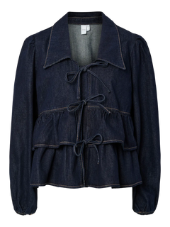 Yascelina Ls Denim Tie Top S. - Ex - Dark Blue Denim