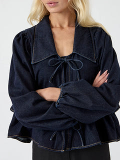 Yascelina Ls Denim Tie Top S. - Ex - Dark Blue Denim
