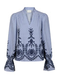 Amara Stripe Emb Blus - Blå