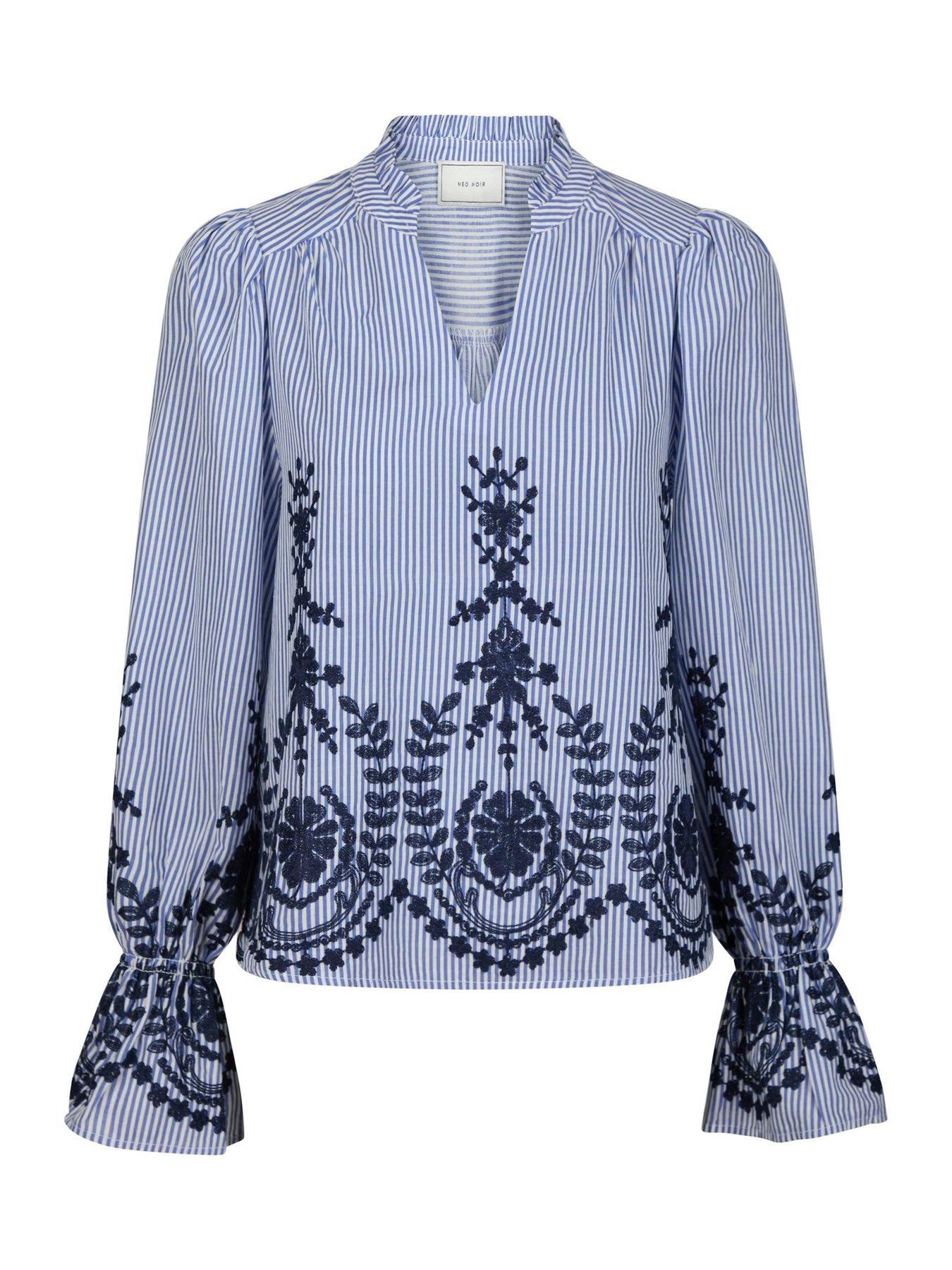 Amara Stripe Emb Blus - Blå