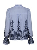 Amara Stripe Emb Blus - Blå