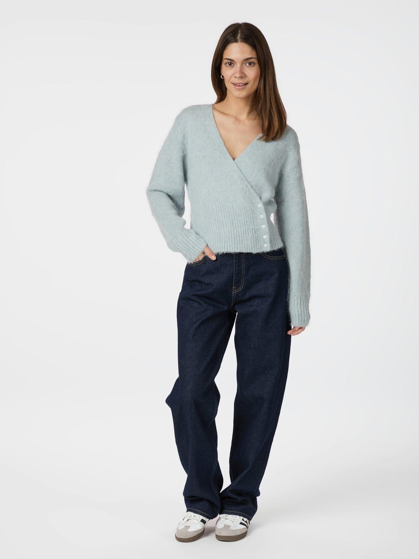 Kilua Fluffy Wrap Knit Blouse - Ljusblå