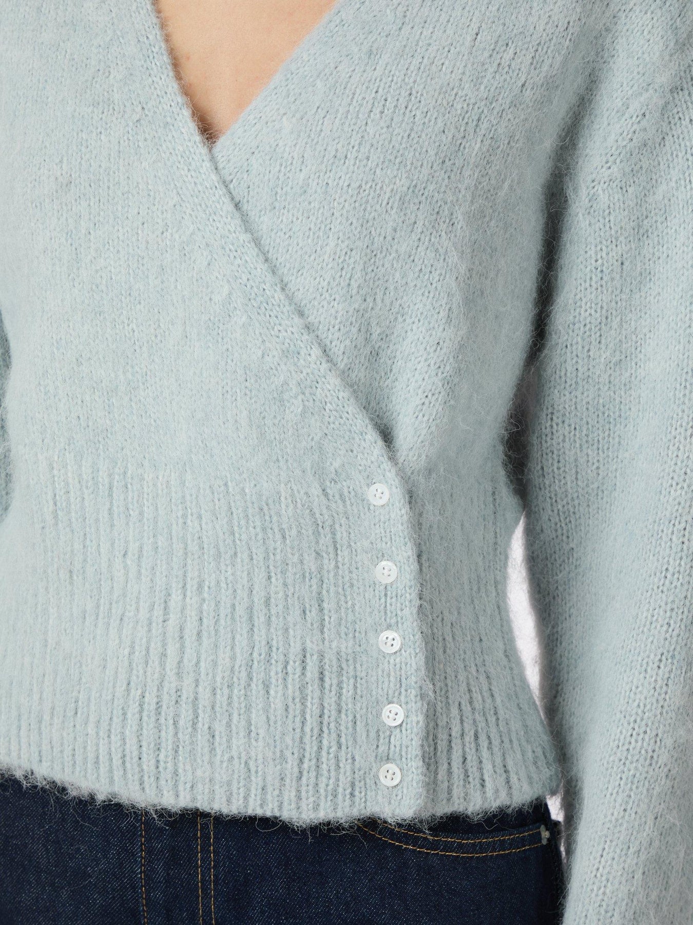 Kilua Fluffy Wrap Knit Blouse - Ljusblå