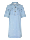 Saras Denim Emb Dress - Light Blue